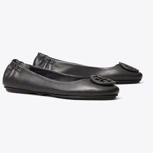 Tory Burch Black Minnie Travel Ballerina Shoes Slip on Nappa Leather Size 5